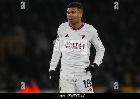 Casemiro von Manchester United während des Premier League-Spiels Wolverhampton Wanderers gegen Manchester United in Molineux, Wolverhampton, Vereinigtes Königreich, 1. Februar 2024 (Foto: Gareth Evans/News Images) Stockfoto