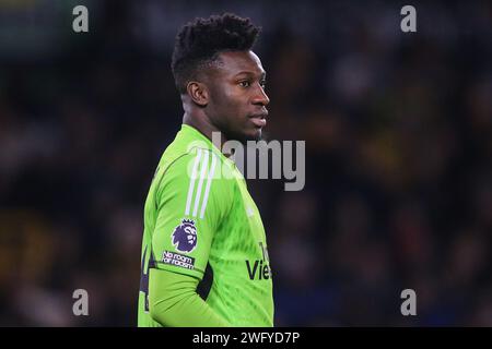 Wolverhampton, Großbritannien. Februar 2024. André Onana von Manchester United während des Premier League-Spiels Wolverhampton Wanderers gegen Manchester United in Molineux, Wolverhampton, Vereinigtes Königreich, 1. Februar 2024 (Foto: Gareth Evans/News Images) in Wolverhampton, Vereinigtes Königreich am 1. Februar 2024. (Foto: Gareth Evans/News Images/SIPA USA) Credit: SIPA USA/Alamy Live News Stockfoto