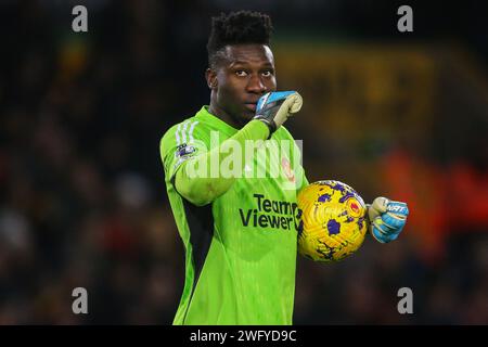 Wolverhampton, Großbritannien. Februar 2024. André Onana von Manchester United während des Premier League-Spiels Wolverhampton Wanderers gegen Manchester United in Molineux, Wolverhampton, Vereinigtes Königreich, 1. Februar 2024 (Foto: Gareth Evans/News Images) in Wolverhampton, Vereinigtes Königreich am 1. Februar 2024. (Foto: Gareth Evans/News Images/SIPA USA) Credit: SIPA USA/Alamy Live News Stockfoto