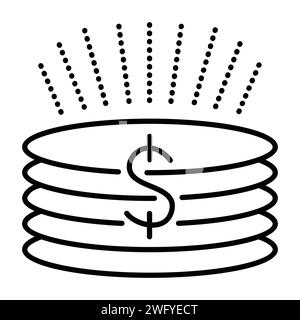 Stapel Münzen, einzelne schwarze Linie Vektor-Symbol, Cent Dollar Piktogramm, Metall Geldzeichen Stock Vektor