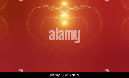 Alles Gute zum Valentinstag mit goldenen Herzteilchen auf rotem Hintergrund Stockfoto