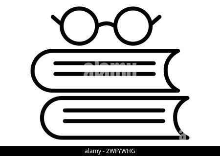 Brillensymbol mit Buch. Symbol für gelehrtes Lesen, Bildung. Liniensymbolstil. Elementabbildung Stock Vektor