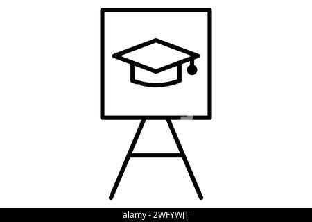 Tafel mit Graduiertenhut-Symbol. Symbol für Fusion akademischer Leistungen, Bildung. Liniensymbolstil. Elementabbildung Stock Vektor