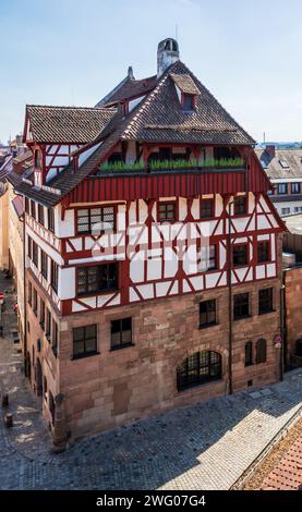 Albrecht Dürers Haus in Nürnberg ist ein mittelalterliches Fachwerkmuseum in der Altstadt, in der sich der deutsche Künstler befand. Stockfoto