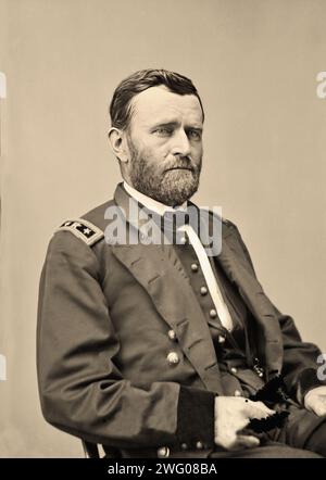 Porträt von Ulysses S. Grant in Militäruniform, einem amerikanischen Militäroffizier und Politiker, der von 1869 bis 1877 als 18. Präsident der Vereinigten Staaten diente. Als kommandierender General führte er die Union Army zum Sieg im Amerikanischen Bürgerkrieg Stockfoto