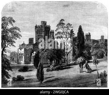 St. Clare, Isle of Wight, 1862. Nach der Hochzeit von Prinzessin Alice mit Prinz Louis von Hessen zog sich die königliche Braut und der Bräutigam nach St. Clare, in Spring Vale, der Residenz von Colonel und Lady Katherine Vernon Harcourt, wurde von der Königin für die Flitterwochen des Prinzen und der Prinzessin ausgewählt. Wegen [seiner] schönen Situation... Der gotische Tudor-Stil dominiert in diesem Herrenhaus, dessen Gelände im modernsten Stil angelegt ist. Ein Blick auf keine gewöhnliche Schönheit vom Turm rundet die Attraktion dieses reizvollen Sitzes ab... der Aufenthalt des Stockfoto