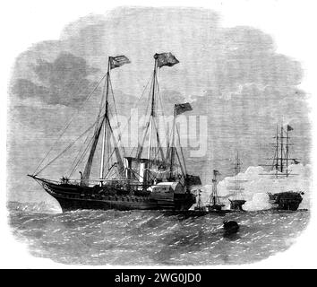 Abreise ihrer Königlichen Hoheiten aus Osborne in Victoria and Albert, 1862. Alice, Tochter von Königin Victoria, heiratete Louis, Großherzog von Hessen in der königlichen Residenz Osborne House auf der Isle of Wight. Aus Illustrated London News, 1862. Stockfoto