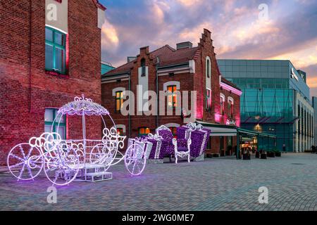 Cinderella Kutsche - outdoor Weihnachtsdekoration in Krakau, Polen. Stockfoto