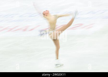 Justine MICLETTE (CAN), während des Women Free Skating bei der ISU Four Continents Eiskunstlauf-Meisterschaft 2024, im SPD Bank Oriental Sports Center, am 2. Februar 2024 in Shanghai, China. Quelle: Raniero Corbelletti/AFLO/Alamy Live News Stockfoto