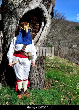 Traditionelle Maske von Velilla de la Reina bei einem Treffen von Vilariño de Conso, Ourense, Spanien Stockfoto