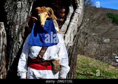 Traditionelle Maske von Velilla de la Reina bei einem Treffen von Vilariño de Conso, Ourense, Spanien Stockfoto