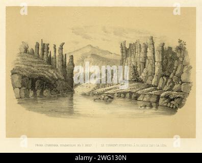 Die Stolbovka, die 1856 in den Fluss Lena mündet. Aus Puteshestviye po Vostochnoy Sibiri I. Bulychova. Chast' 1-Ya. Poyezdka V Kamchatku (Eine Reise durch Ostsibirien: Teil 1, Reise nach Kamtschatka), Teil einer Sammlung von Alben in der Druckabteilung der Russischen Nationalbibliothek, die Expeditionen nach Sibirien und in den russischen Fernen Osten dokumentieren, die hauptsächlich im späten 19. Jahrhundert durchgeführt wurden. Der Compiler des Albums war Ivan dem'ianowitsch Bulytschow, ein Mitglied der Kaiserlich-Russischen Geographischen Gesellschaft. Das Album besteht aus 64 fein gezeichneten Illustrationen, die meisten in Farbe, aus 21 Ausgaben von Stockfoto