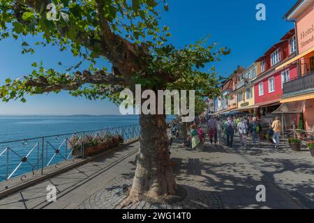 Meersburg am Bodensee, Seepromenade, viele Menschen, Hausfassaden, Baden-Württemberg, Deutschland Stockfoto