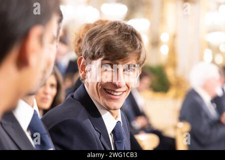 Rom, Italien. Februar 2024. Der italienische Tennisspieler Matteo Arnaldi während des Treffens mit dem Präsidenten der Italienischen Republik Sergio Mattarella im Quirinale-Palast (Foto: © Matteo Nardone/Pacific Press via ZUMA Press Wire) NUR REDAKTIONELLE VERWENDUNG! Nicht für kommerzielle ZWECKE! Stockfoto