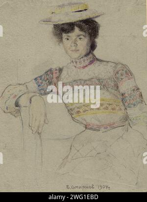 Eine junge Dame aus Omsk in einem mordovianischen Outfit. Irkutsk, 1904. Boris Wassiliewitsch Smirnow (1881–1954) war ein russischer Künstler, der 1904 mit Gefangenentransporten aus Westrussland durch Sibirien reiste. Auf dem Weg schuf er eine Reihe von Zeichnungen und Aquarellen der Menschen und Orte, denen er begegnete. Nowosibirsk Staatliches Museum für Regionalgeschichte und Folklife Stockfoto