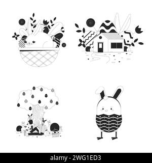 Ostereier-Feierlichkeiten Schwarzweiß 2D-Illustrationen Concept Set Stock Vektor