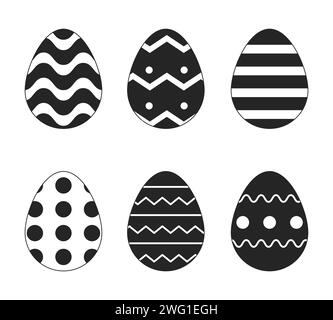 Frühling bemalte Eier schwarz-weiß 2D-Linie Zeichentrickobjekte Set Stock Vektor