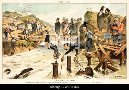 Cartoon aus Puck, zwischen 1880 und 1889. Stockfoto