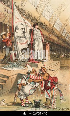 Um dieses Banner d&#xfc;fen die Unabh&#xe4;ngigen sich scharen. Cartoon aus Puck, zwischen 1880 und 1889. Stockfoto