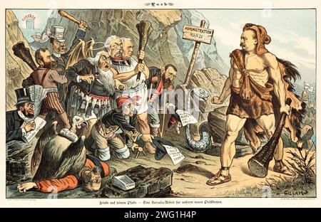 Cartoon aus Puck, zwischen 1880 und 1889. Stockfoto