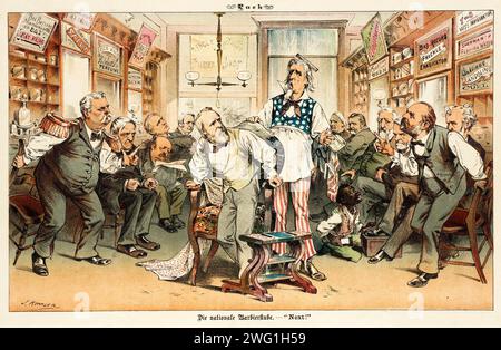 Cartoon aus Puck, zwischen 1880 und 1889. Stockfoto