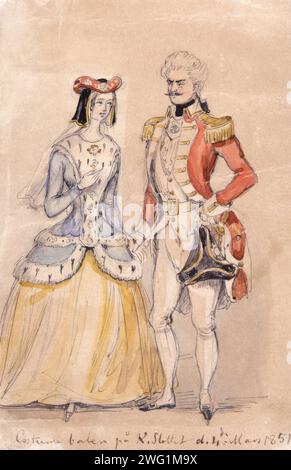 Kostümball im Königspalast d. 4. März 1851. Ein Paar in einem Kostüm aus dem 18. Jahrhundert. Stockfoto