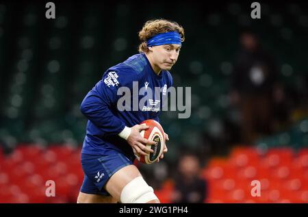 Schottlands Jamie Ritchie während eines Mannschaftslaufs im Principality Stadium in Cardiff. Bilddatum: Freitag, 2. Februar 2024. Stockfoto