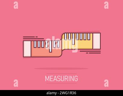 Maßband-Symbol im Comic-Stil. Lineal Zeichentrickfigur Vektor-Illustration auf weißem isolierten Hintergrund. Geschäftskonzept mit Spritzer-Effekt. Stock Vektor