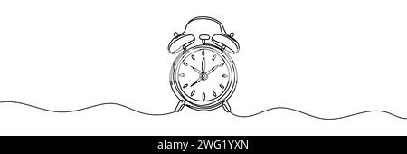 Einzelne durchgehende Zeilenzeichnung eines Weckers. Stock Vektor