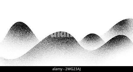 Hintergrund mit Dotwork-Bergmuster. Schwarzer Lärm stipple Punkte auf den Hügeln. Gepunkteter Vektor Stock Vektor