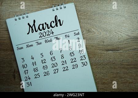 Monatlicher Tischkalender für Planung und Verwaltung im März 2024 Stockfoto