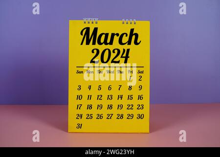 Monatlicher Tischkalender für Planung und Verwaltung im März 2024 Stockfoto