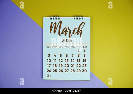 Monatlicher Tischkalender für Planung und Verwaltung im März 2024 Stockfoto