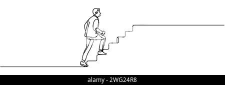 Durchgehende einzeilige Zeichnung. Geschäftsmann klettert die Treppe zum Tor Stock Vektor