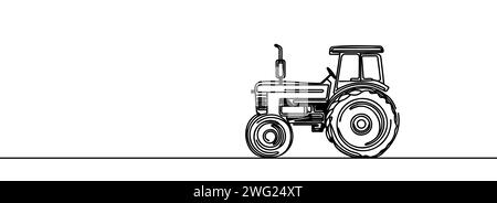 Durchgehende einzeilige Zeichnung eines landwirtschaftlichen Nutztraktors in Silhouette auf weißem Hintergrund Stock Vektor