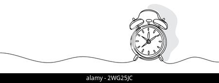 Einzelne durchgehende Zeilenzeichnung eines Weckers. Stock Vektor