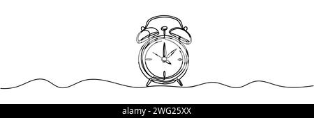 Einzelne durchgehende Zeilenzeichnung eines Weckers. Stock Vektor