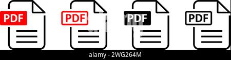 Symbole für PDF-Dateiformat festgelegt. Formatinformationen, Dokumenttext Stock Vektor