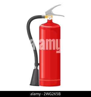 Roter Feuerlöscher mit Düse isoliert auf weißem Hintergrund. Tragbare Feuerlöschanlagen der Feuerwehr Professionelles Werkzeug oder Instr Stock Vektor