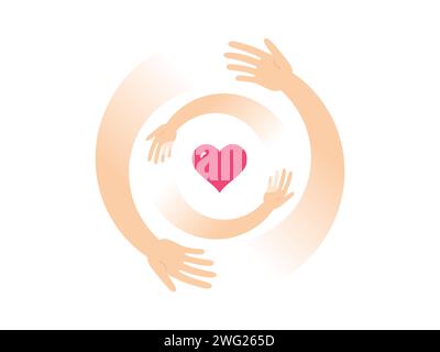 Handpflege-Logo. Freundschaft und ehrenamtliche Hilfe. Ehrenamtliche Betreuung. Vektor Stock Vektor