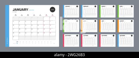 Kalendervorlage für 2022 Jahre. Jahreskalender-Planer in minimalem Design. Kalender für Geschäftsereignisse. Vektor Stock Vektor
