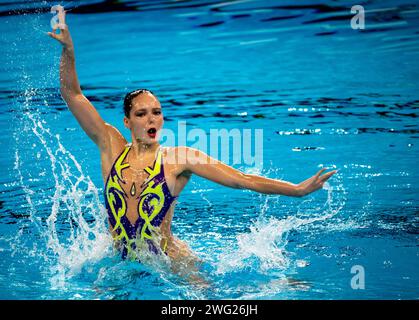 Doha, Katar. Februar 2024. Susanna Pedotti aus Italien tritt an den künstlerischen Schwimm-Technikfrauen während der 21. Aquatikweltmeisterschaft im Aspire Dome in Doha (Katar) am 2. Februar 2024 an. Quelle: Insidefoto di andrea staccioli/Alamy Live News Stockfoto