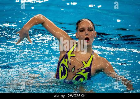 Doha, Katar. Februar 2024. Susanna Pedotti aus Italien tritt an den künstlerischen Schwimm-Technikfrauen während der 21. Aquatikweltmeisterschaft im Aspire Dome in Doha (Katar) am 2. Februar 2024 an. Quelle: Insidefoto di andrea staccioli/Alamy Live News Stockfoto