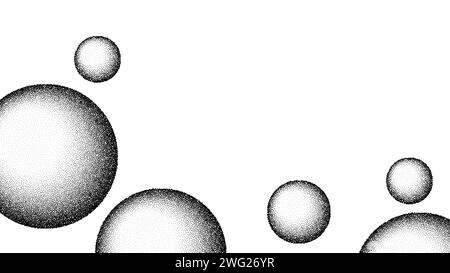 Dotwork-Kugeln aus dem Hintergrund der Kornkugeln. Schwarze Rauschpunkte 3D-Seifenblasen. Gepunkteter Vektor Stock Vektor