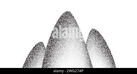 Hintergrund mit Dotwork-Bergmuster. Schwarzer Lärm stipple Punkte auf den Hügeln. Gepunkteter Vektor Stock Vektor