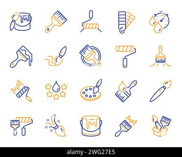 Pinsel-Linien-Symbole. Farbpalette, Farbtonne, Rollensymbole. Vektor Stock Vektor