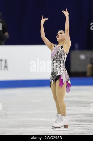 Shanghai, China. Februar 2024. Die Japanerin Watanabe Rinka tritt am 2. Februar 2024 beim Freilauf der Frauen der ISU Four Continents Skating Championships 2024 in Shanghai, Ostchina, an. Quelle: Wang Xiang/Xinhua/Alamy Live News Stockfoto