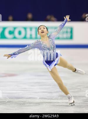 Shanghai, China. Februar 2024. Japans Chiba Mone tritt am 2. Februar 2024 beim Freilauf der Frauen der ISU Four Continents Eiskunstlauf-Meisterschaften 2024 in Shanghai (Ostchina) an. Quelle: Wang Xiang/Xinhua/Alamy Live News Stockfoto