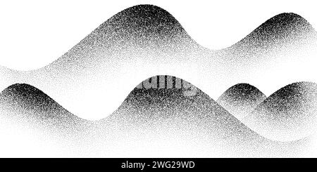 Hintergrund mit Dotwork-Bergmuster. Schwarzer Lärm stipple Punkte auf den Hügeln. Gepunkteter Vektor Stock Vektor