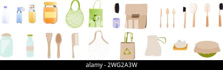 Kein Abfall oder Bio-Konzept für naturfreundliche Lifestyle-Elemente. Stock Vektor